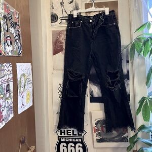 urban outfitters BDG flared wide leg black jeans with holes